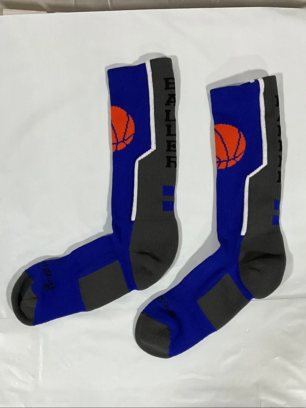 Mad Sports Stuff Baller Basketball Crew Socks Blue Gray Orange NWOT